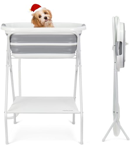 Beberoad Kleine Haustiere Badewanne, Multifunktionale zusammenklappbare Haustier Badewanne Mit Entwässerungsrohr, Tragbar Badewanne für kleine bis mittelgroße Hunde und Katzen (Grau)