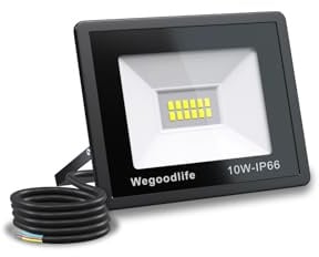 Wegoodlife 10W LED Strahler Außen, Superhell 730LM Scheinwerfer, 3000K Warmweiß Außenstrahler, IP66 Wasserdicht LED Fluter, Abstrahlwinkel 120°, Außenleuchte für Hinterhof Auffahrt Garage Garten