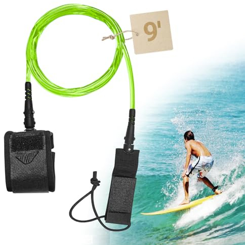 Bellanova Surfboard Leash 7mm 9 Füße Surfbrett Leine, Surf-Leine SUP Sicherheitsleine TPU Board Zubehör Fußschlaufen für Kajak Surfbretter Paddleboard Stand Up Paddle Boards (Fluoreszierendes Grün)