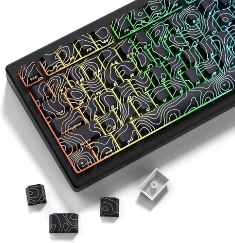 LQXQ PBT Keycaps, topografische, Shine Through, Cherry, Schwarz | Side-Print, ANSI US, 60/65/75/100%(nur Tastenkappen)