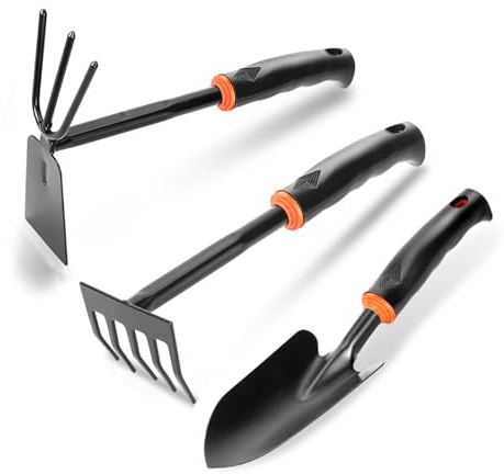 Gartenwerkzeug-Set, 3-teiliges Rostfrei Gartenset Werkzeug Set | Gartenschaufel Klein Gartengeräte Set, Rostfrei Gartenset Werkzeug Set, Bestehend aus Doppelhacke, Handrechen, Gartenschaufel