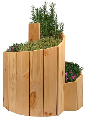dobar® Green Label Kräuterspirale Massivholz | Kräuterschnecke Vormontiert | Unbehandeltes Holz | Kräutertreppe Kiefernholz Garten | Kräuterturm Bausatz | 250 x 68 cm | Natur