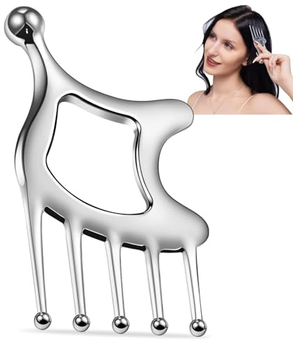 kopfmassagegerät aus Edelstahl ，Edelstahl gua sha kamm für kopfmassage，Multifunktionaler Scalp Massager mit triggerpunkt drücker，Heim-Head-Spa für kopfhaut massage haarmassage und akupressur.