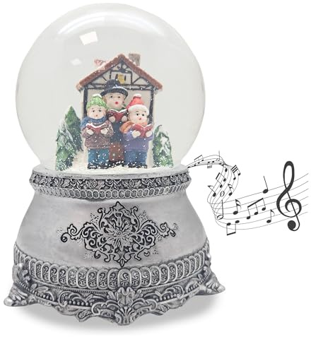 Schneekugel Spieluhr Weihnachten | Singer Fachwerkhaus | B: 10 cm | 20315 | Breite: 10 cm, Höhe: 14 cm | Sockel Zinnoptik | Schüttelkugel Weihnachtsdekoration | mit Musik