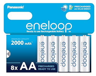 eneloop AA/Mignon Packung mit 8 NI-MH-Akkus, NEU mit verbesserter Mindestkapazität von 2000 mAh