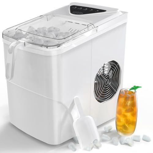 Eiswürfelmaschine Mini Tragbar,15kg/24h,Kompakt Eiswürfelbereiter Maschinen Arbeitsplatte,11-Minuten-Schnelleis-Maschine,Selbstreinigende ice maker für Zuhause,Weiß