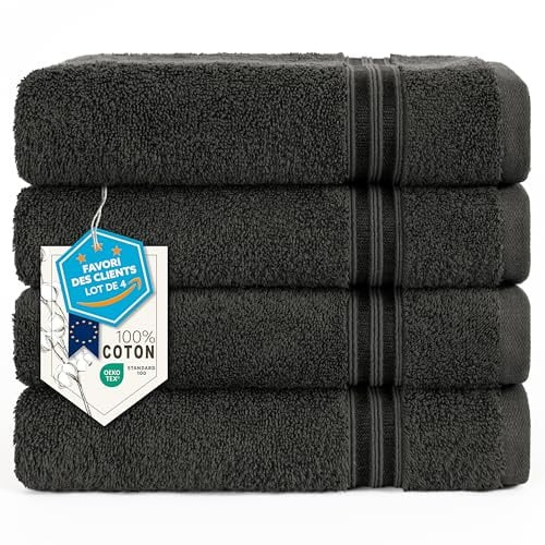 Hammetex Handtücher 50x100 cm 4er Set – 100% Baumwolle Frottier – Oeko-TEX Zertifiziert – Weich, Saugstark – mit Aufhänger, Anthrazit