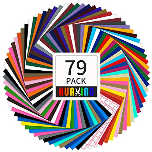 Huaxing 79 Blatt Vinylfolie Plotter - (38 Farben und 3 Blatt Transferfolie Vinyl) 30,5 x 30,5 cm Plotterfolie Selbstklebendes Vinyl für DIY-Geschenke, Geburtstagsfeier