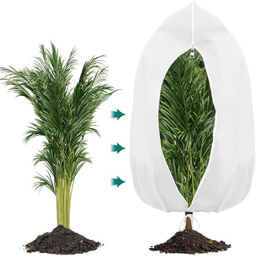 Winterschutz für Pflanzen 80x100cm winterschutz für kübelpflanzen,Weiß,1St | PHUSTJKL Frostschutz, Atmungsaktiv Wiederverwendbar Pflanzenschutzhaube mit Reißverschluss Zugband für Balkonpflanzen