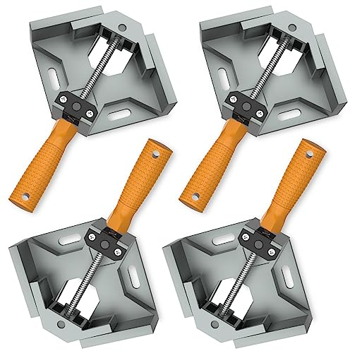 Housolution Rechtwinklige Klemme, 4 Stück Aluminiumlegierung Eckklemm | 90 Grad Einhand Winkelspanner Eckzwinge mit verstellbarer Schwenkbacke für Holzbearbeitung Fotorahmen - Silbergrau