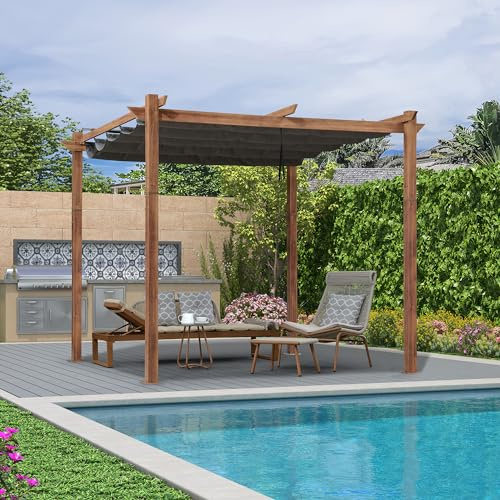 PURPLE LEAF Pergola 3 נ3 m Holzoptik Alu mit Schiebedach Wasserfest, Grau