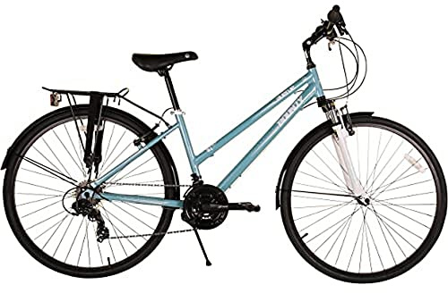 Bounty Avenue Damen-Hybrid-Fahrrad - Leichter Aluminium-Rahmen mit Durchstieg - 21-Gang Shimano-Schaltung - Gepäckträger im Lieferumfang enthalten