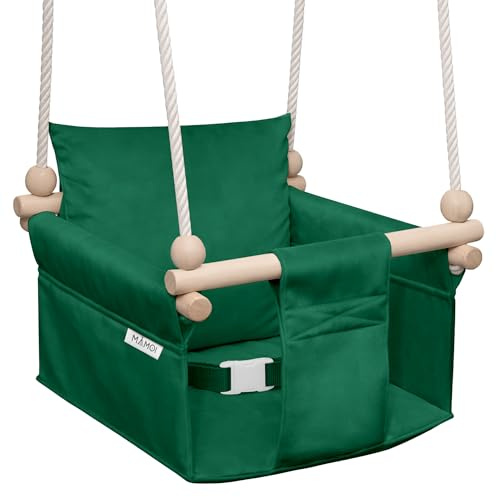 MAMOI Kinderschaukel mit Sicherheitsgurt, höhenverstellbar 150–190 cm, Schaukel für den Innenbereich, stabile Konstruktion, Velours-Sitz, einfache Montage, Innenschaukel für Kinder