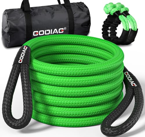 GODIAG Kinetisches Abschleppseil 9m Set mit 2 Softschäkeln&Tasche 21t Grün | Kinetisches 9m Bergungsseil (21t) mit Zubehör: Ruckfreie, gut sichtbare Fahrzeugbergung aus Schlamm, Sand & Schnee