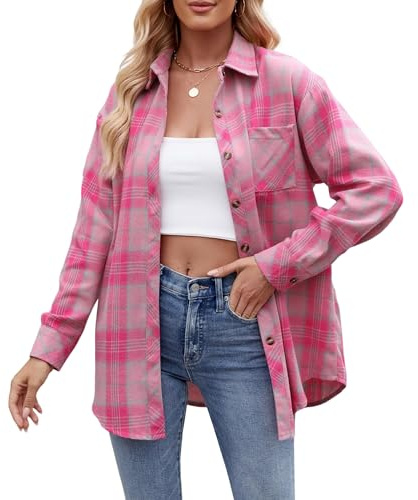 Timuspo Damen Kariertes Hemdbluse Knopfleiste Langarm Oktoberfest Bluse Karo Tunika Casual V-Ausschnitt Oberteile Flanellhemd Tops