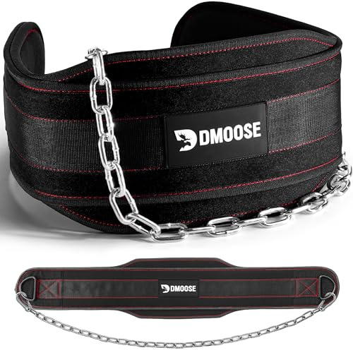 DMoose Dip Gürtel mit Kette 36 Heavy Duty Stahlkette, Comfort Fit gewichtsgürtel, Double Stitching - Maximieren Sie Ihre Gewichtheben & Bodybuilding Workouts (Schwarz)