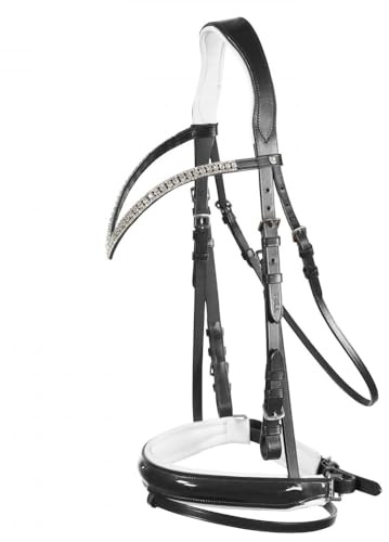 HORZE Trensenzaum Grayson, anatomisches Zaumzeug, Leder Trense für Dressur mit Glitzer, Schwarz, C