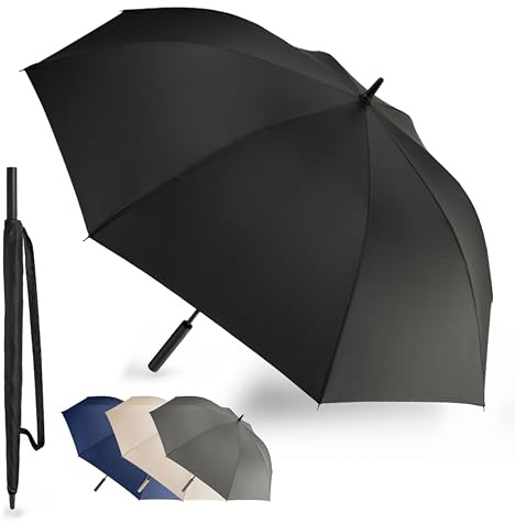 LANGENBERG Regenschirm groß mit [Ø138 CM SPANNWEITE] inkl. automatischer Öffnung - Sturmfest mit stilvollem Griff - XXL Regenschirm Herren und Damen - Stockschirm groß samt Tragehülle