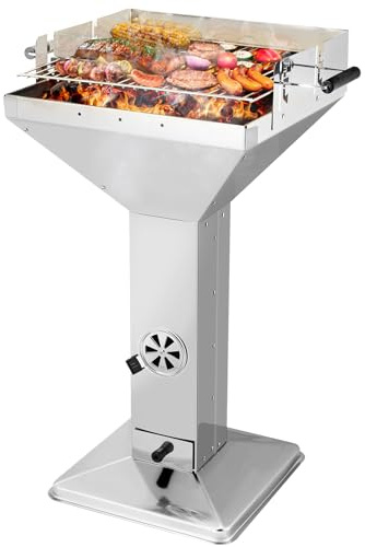 TLGREEN Holzkohlegrill edelstahl 63*48*92cm, Säulengrill für Outdoor, BBQ | Trichtergrill mit verchromtem Grillrost, Aschekasten & Belüftung, 3-fach höhenverstellbarem, für Camping, Garten,Strand,Party