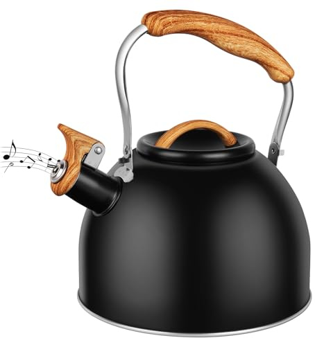 Flintronic Wasserkessel, 3L Edelstahl Pfeifkessel, Flötenkessel mit Holzmasergriff, Teekessel für alle Kochplatten, Wasserkocher Teekocher für Tee & Kaffee