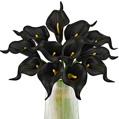 Letjolt, Schwarze Calla-Blumen für Brautstrauß, Blaue Blume, 12 Stück, Heimdekoration, künstliche Blumen, Callas, Schwarz