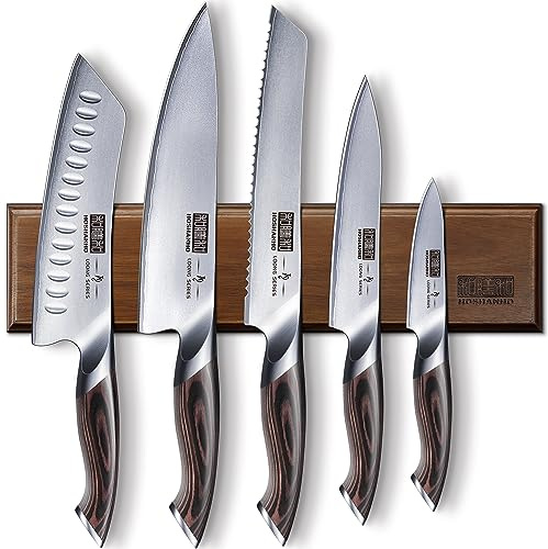 HOSHANHO Messerset 6 Teilig, Küchenmesserset mit Magnetischer Messerhalter | Ultra Scharfes Profi Hochwertigem Carbon Stahl Kochmesserset mit Ergonomischer Pakkaholzgriff, Ideale Geschenke für Köche
