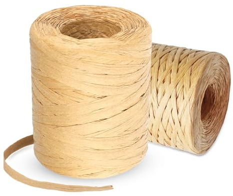 2 Rollen Raffia Bastband 400M Naturbast Papierband Packschnur, Geschenkverpackung Raffia Papierschnur für Handwerksprojekte, DIY Dekoration, Weben und Gärtnern