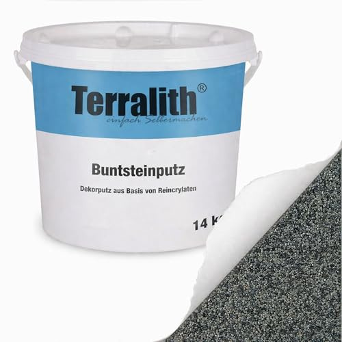 Terralith Buntsteinputz 14kg in grau-anthrazit, Sockelputz für Innen und Außen mit Reinacrylat Bindemittel aus Naturstein, 1-2mm Körnung (BSP58)