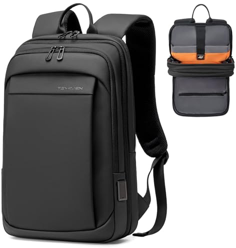 Fenree.geer Business-Laptop-Rucksack, leicht 15,6 Zoll | USB-Ladeanschluss, Wasserdicht & Erweiterbar (12–22 l), Schwarz