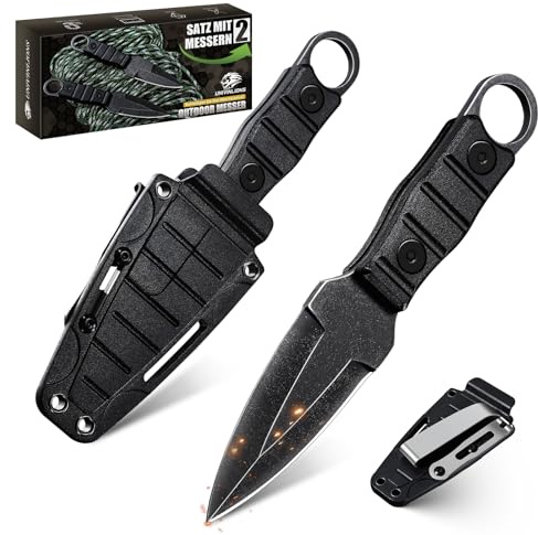 univinlions Klein Zweier-Pack Survival Messer Outdoor Full Tang,Edelstahl | Jagdmesser Feststehende Klinge--Bushcraft Messer mit Kydex Scheide ,Geschenk für Männer