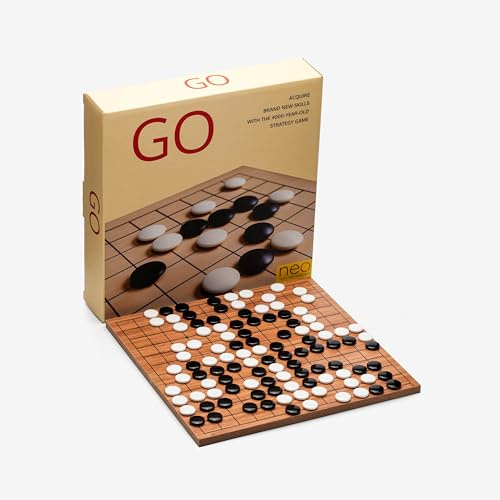 Go Game Set 22,5 x 22,5 cm, Bambus-Holzbrett, 14 mm Durchmesser, doppelt konvexe Linsenform