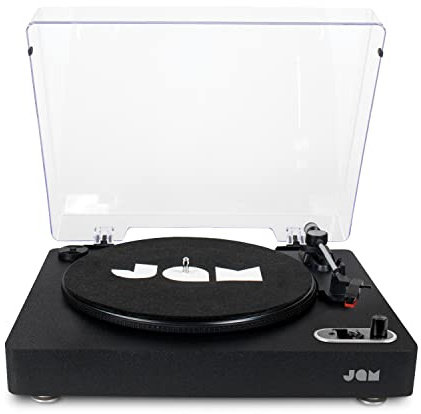 JAM Spun Out Plattenspieler Bluetooth - Record Player, 3-Geschwindigkeiten Vinyl-Player, Schallplattenspieler mit Staubschutz, Kopfhöreranschluss, Aux-In, Vinyl zu MP3 Umwandlung, Schwarz