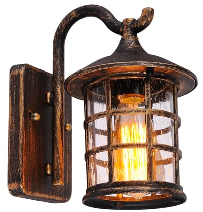 Wandleuchte Aussen Vintage E27 IP44 Aluminium Aussenlampe Wand, Braun | Glaslampenschirm, Aluminiumgehäuse, IP44 Wasserdicht, E27-Fassung, ohne Leuchtmittel, Wandlampe für Garten Terrasse Balkon