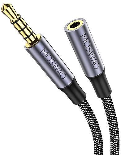 MOSWAG Headset Verlängerung 4 Polig TRRS Nylon 3.5mm Stereo Audio Verlängerungskabel (Stecker auf Buchse) Klinken Adapter Kabel für Lavalier Mikrofon mit Vergoldeter Kontakte