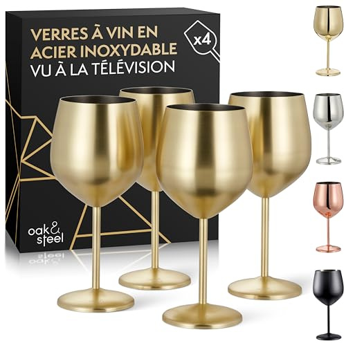 Oak & Steel - 4 Edelstahl Weingläser (540ml) - Gold Matte - Robust & Unzerbrechlich - Geschenkset für Geburtstage, Hochzeiten & Weihnachten