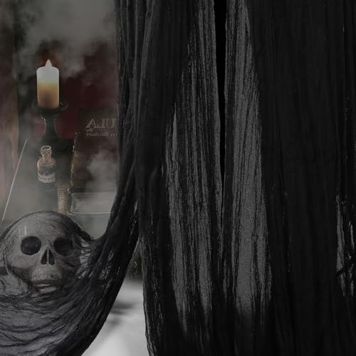 XIMISHOP 2.15 * 5m Halloween Gruseliges Stoff Deko,Schwarz Horror Tuch Indoor Türdekorationen Gaze KäSetuch Party Zubehör Für Halloween Hof Haus Partyfotoautomat Zubehör