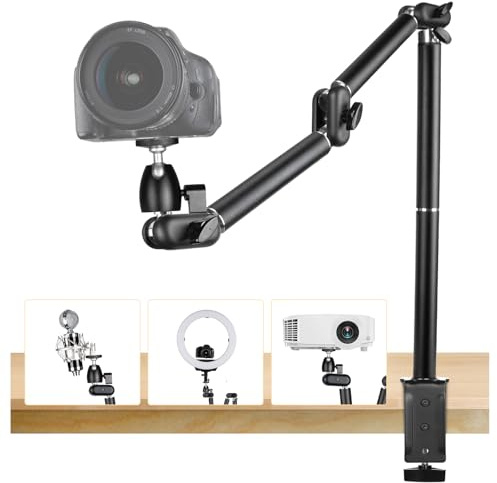 TARION Overhead Stativ Kamera Tischstativ Klemmstativ Flexibel Gelenkarm Tisch Halterung mit 3/8'' Gewinde und 3/8'' auf 1/4'' Schrauben Adapter für DSLR Kameras Ringlicht Projektor(L)