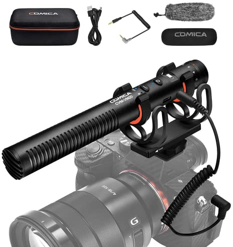 COMICA VM20 Super Cardioid Richtmikrofon Kamera Mikrofon, 3,5 mm Shotgun Video Mikrofon mit 75Hz/150Hz Low Cut Filter Modi & OLED Power Display, Externes Mikrofonfür Handy, DSLR, Kamera, Camcorder