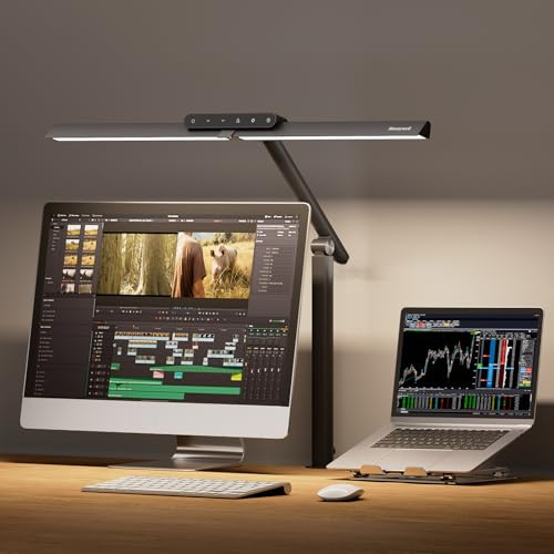 Honeywell LED Schreibtischlampe Büro - HJ1 Sunturalux™ Augenschonende Schreibtischlampe mit Klemme für Büro Zuhause, Dimmbare Touch-Schreibtischleuchte Flexible Zwei-Sektions-Architekten-Klemmleuc