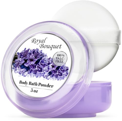 R-NEU Körperpuder für Damen mit Puderquaste, Eleganter Duft von Royal Bouquet,%100 Talkfrei, Extra Groß, Feuchtigkeitsspendend, Babypuder für Erwachsene, 1 Stück, 142 gr (Bouquet)