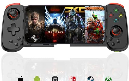 Megadream Handy Controller für iPhone/Android, MFi Bluetooth Mobile Gamepad mit Einstellbarer Joystick für iOS/Switch/PC/PS/Cloud Wireless Gaming Handheld Controller, Direct Play (Schwarz)