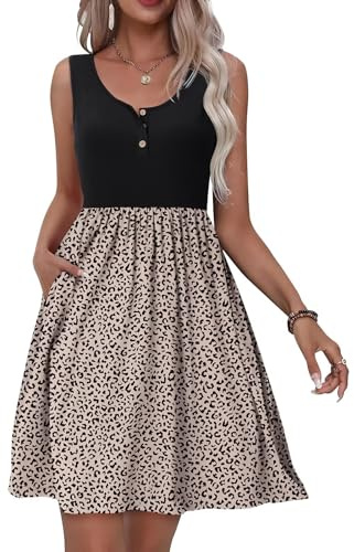 Tanmolo Sommerkleid Damen Knielang mit Knopf,Taschen | Tank Kleid aus Jersey, elastisch. Sommerkleider für Damen. Freizeitkleid für Urlaub, Strand, Alltag