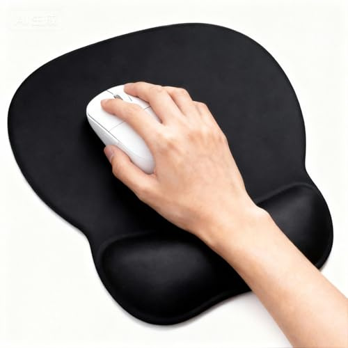 Wugauwor Ergonomisch Mousepad mit Handauflage, Memory-Schaum Gelkissen & Rutschfester Basis, Glatte Oberfläche für Büro und Gaming, wasserdichte Mauspad für Computer, Laptop, PC, 24x21cm (Schwarz)