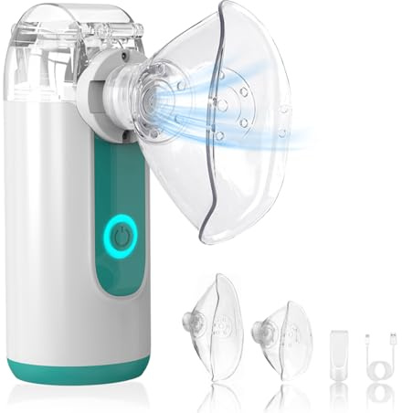 Inhalationsgerät Kinder, Inhalationsgerät für Erwachsene Kinder, Schweigen Vernebler, Inhalator Tragbar Inhaliergeräte für Atemwegserkrankungen, Inhalator mit Mundstück und 2 Maske - Grün