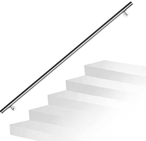 Ikodm Edelstahl Handlauf Treppengeländer Geländer Wandhandlauf Wand Treppe 180 cm Ø 42mm für Außen & Innen mit Wandhalterungen, Montagematerial