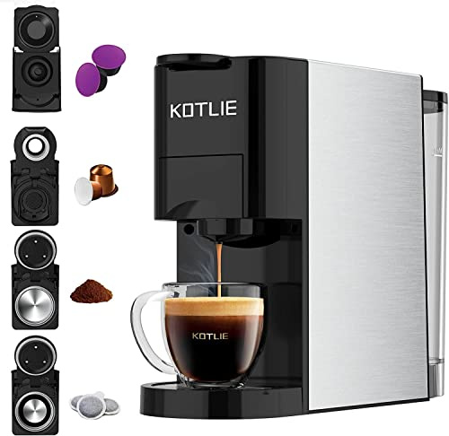 KOTLIE AC-513K 4 in 1 Kapsel Kaffeemaschine für NES/DG/Mischkaffee/ESE Pads（44mm,19Bar,1450W,800ml