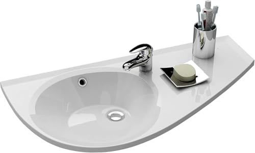 RAVAK Eckwaschbecken 85x45 cm Wandmontage LINKS – Waschbecken für Gästebad & kleine Bäder – Platzsparend, Keramik Waschtisch mit Ablage, Hahnloch & Überlauf – Weiß
