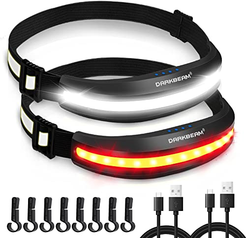 DARKBEAM LED Stirnlampe Flutlicht COB mit Rotlicht Wiederaufladbar USB | Superheller Aufladbar Leichte Kopflampe, Arbeitsleuchte für Helm - Camping, Reparieren, Fischen, mit Akku, Clip, 2 Stück