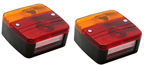 Hillfield® Universal Rücklichter, Rückleuchten für KFZ Anhänger, Komplett mit Glühlampen, 12V, 2 Stück