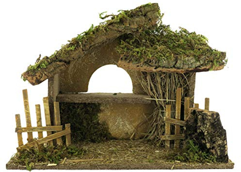Bertoni Leere Holzhütte mit Zäunen und Stroh für Krippe | Ideal für Krippenfiguren 10 cm Nicht Enthalten | Italienisches Produkt | 36 x 27 x 16 cm
